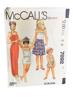 McCall's Girls Jumpsuit Skirt Sewing Pattern Size 4 7892 - Uncut 1982